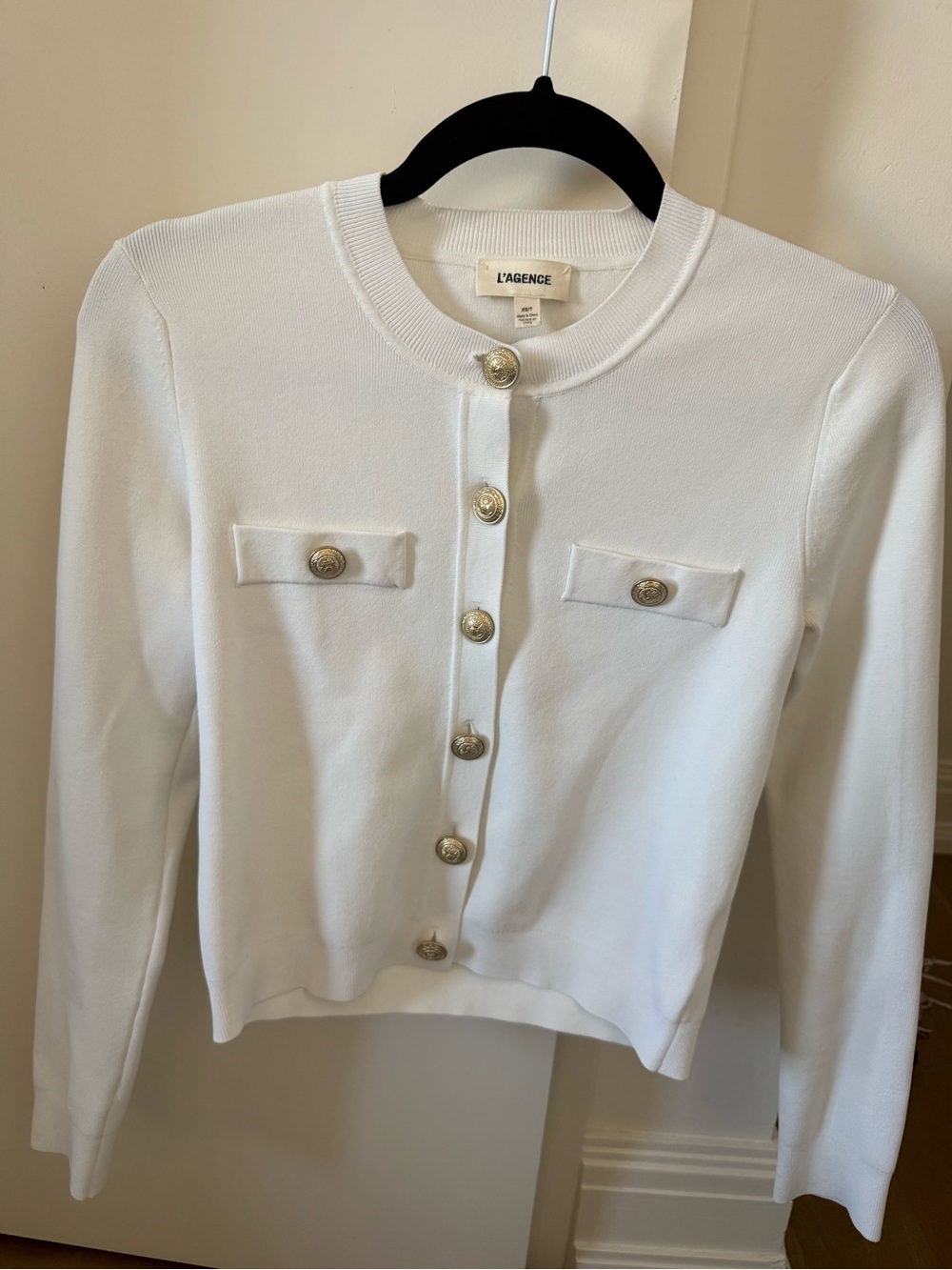 L'AGENCE White Button-Front Knit Cardigan